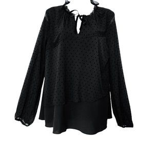 Juicy Couture Women's Long Sleeve Black Sheer Polka Dot Layered Blouse- Size L